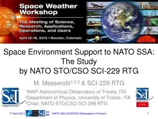 Space Environment Support to NATO SSA: The Study by NATO STO / CSO SCI-229 RTG