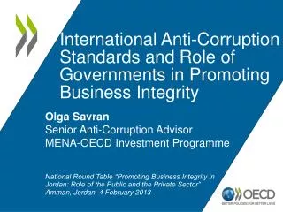 International Anti-Corruption Standards and Role of Governments in Promoting Business Integrity