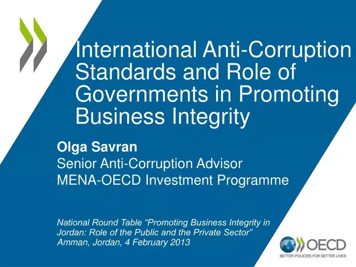 international anti corruption standards and role of governments in promoting business integrity