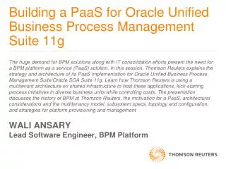 Building a PaaS for Oracle Unified Business Process Management Suite 11g