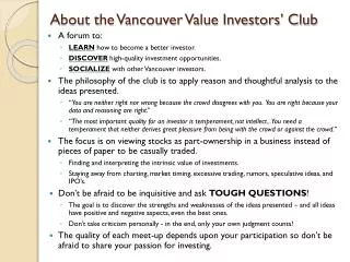 About the Vancouver Value Investors’ Club