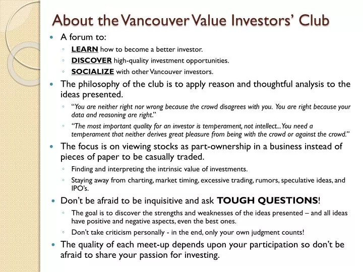 about the vancouver value investors club