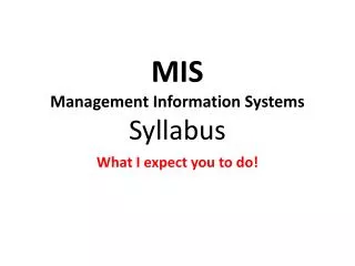MIS Management Information Systems Syllabus