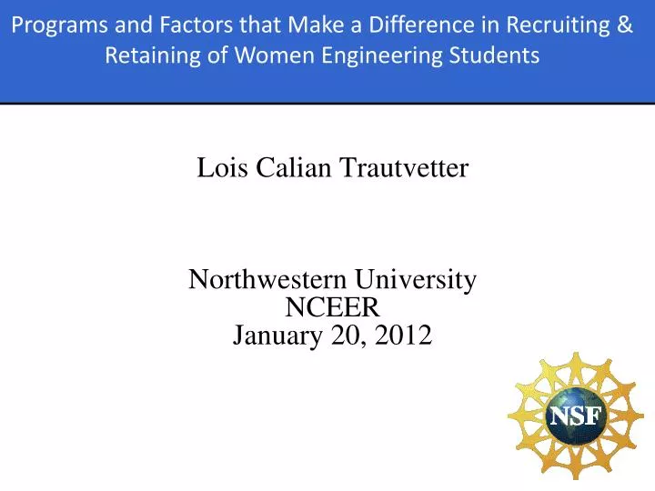 lois calian trautvetter northwestern university nceer january 20 2012