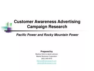 Customer Awareness Advertising Campaign Research Pacific Power and Rocky Mountain Power