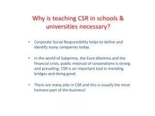 Why is teaching CSR in schools &amp; universities necessary?