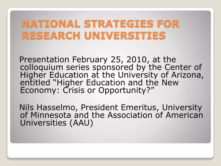 national strategies for research universities
