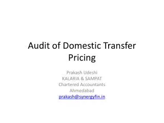 Audit of Domestic Transfer Pricing