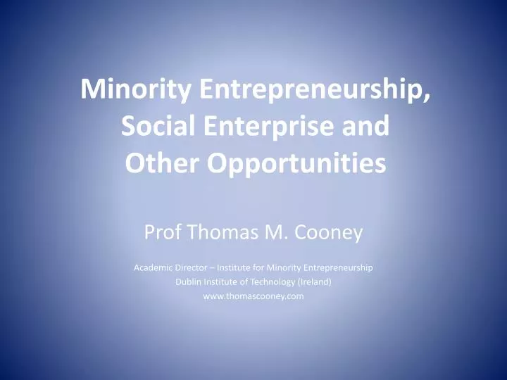 minority entrepreneurship social enterprise and other opportunities