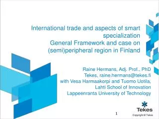 International trade and aspects of smart specialization General Framework and case on (semi)peripheral region in Finland