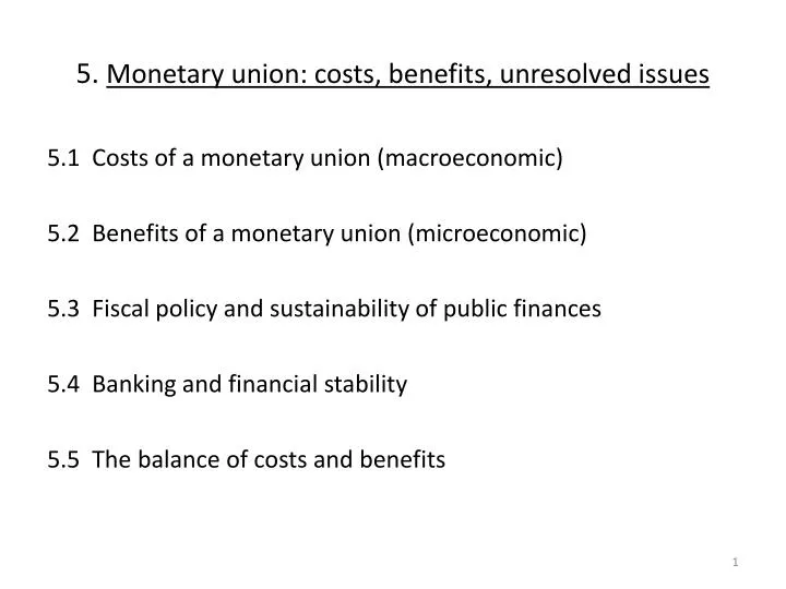 5 monetary union costs benefits unresolved issues