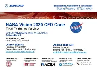 NASA Vision 2030 CFD Code Final Technical Review Contract # NNL08AA16B (Order # NNL12AD05T) Deliverable # 6 November 1