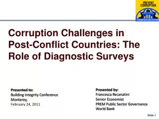Corruption Challenges in Post-Conflict Countries: The Role of Diagnostic Surveys