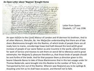 Letter from Queen Elizabeth, 11 th July 1596