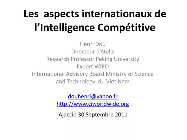 les aspects internationaux de l intelligence comp titive