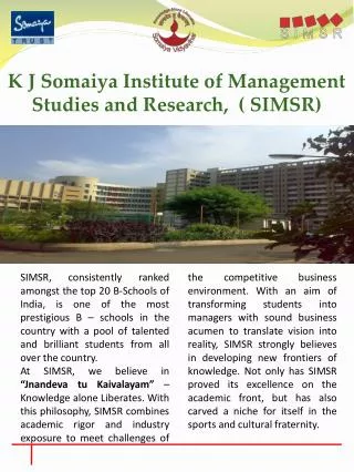 K J Somaiya Institute of Management Studies and Research, ( SIMSR)