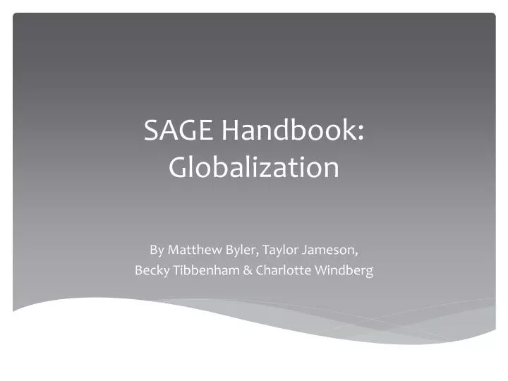 sage handbook globalization