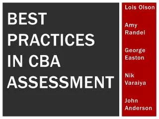 BEST PRACTICES IN CBA ASSESSMENT