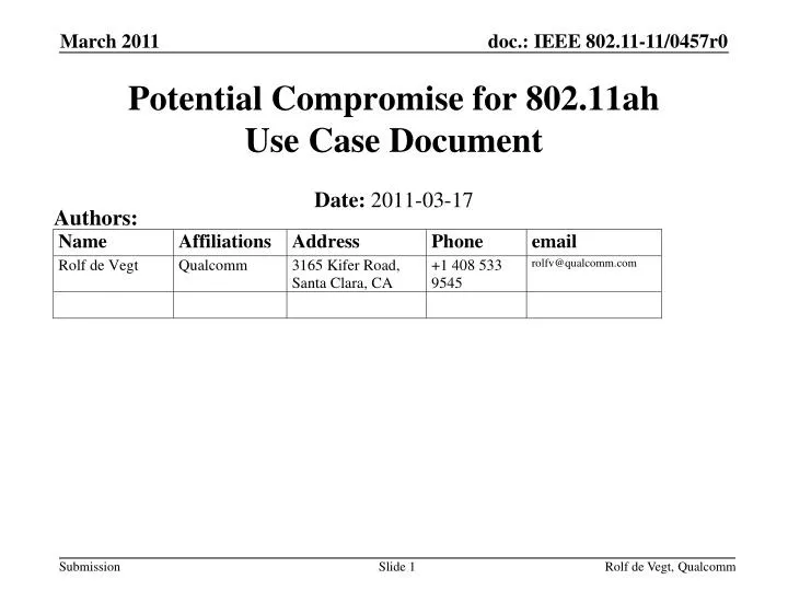 potential compromise for 802 11ah use case document