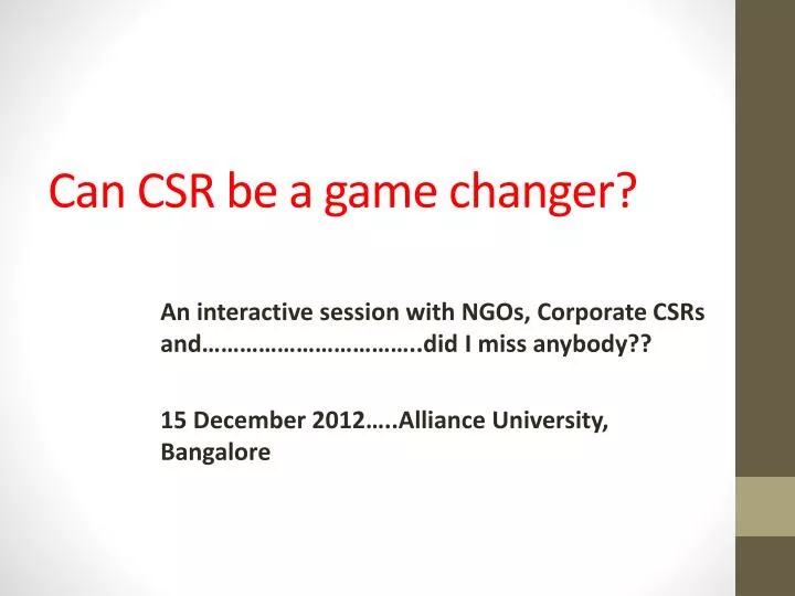 can csr be a game changer