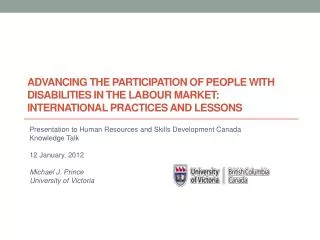 Advancing the participation of people with disabilities in the labour market: INTERNATIONAL PRACTICES AND LESSONS
