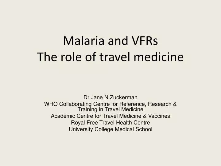 malaria and vfrs the role of travel medicine