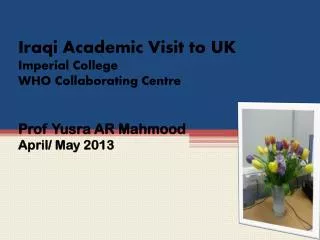 Iraqi Academic Visit to UK Imperial College WHO Collaborating Centre Prof Yusra AR Mahmood April/ May 2013