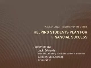 Helping Students Plan for Financial Success