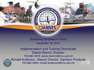 Scheduling Templates in CHCS December 18, 2012