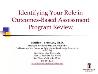 Identifying Your Role in Outcomes-Based Assessment Program Review