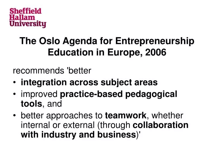 the oslo agenda for entrepreneurship education in europe 2006