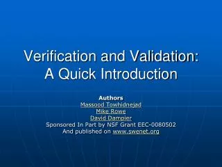 Verification and Validation: A Quick Introduction