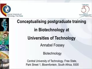 Conceptualising postgraduate training in Biotechnology at Universities of Technology