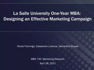 La Salle University One-Year MBA : Designing an Effective Marketing Campaign