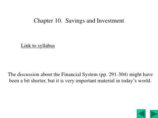 Chapter 10. Savings and Investment