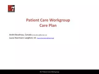 Patient Care Workgroup Care Plan
