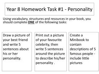 Year 8 Homework Task #1 - Personality
