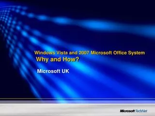 Windows Vista and 2007 Microsoft Office System Why and How?