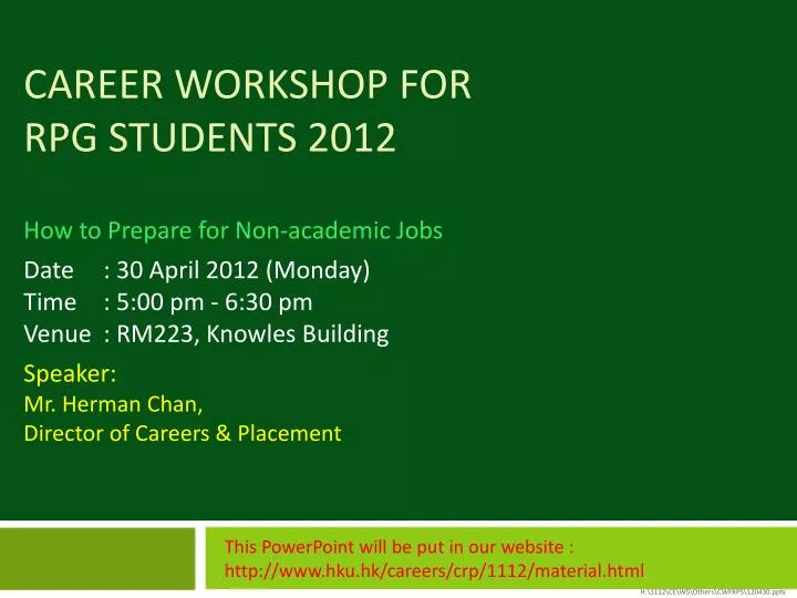 career workshop for rpg students 2012