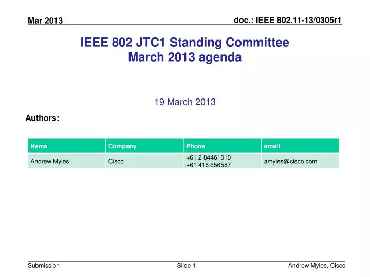 ieee 802 jtc1 standing committee march 2013 agenda