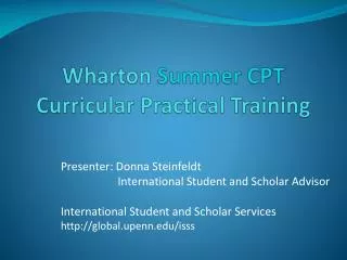 Wharton Summer CPT Curricular Practical Training