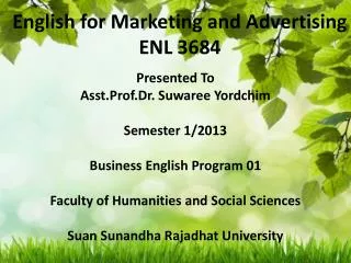 English for Marketing and Advertising ENL 3684