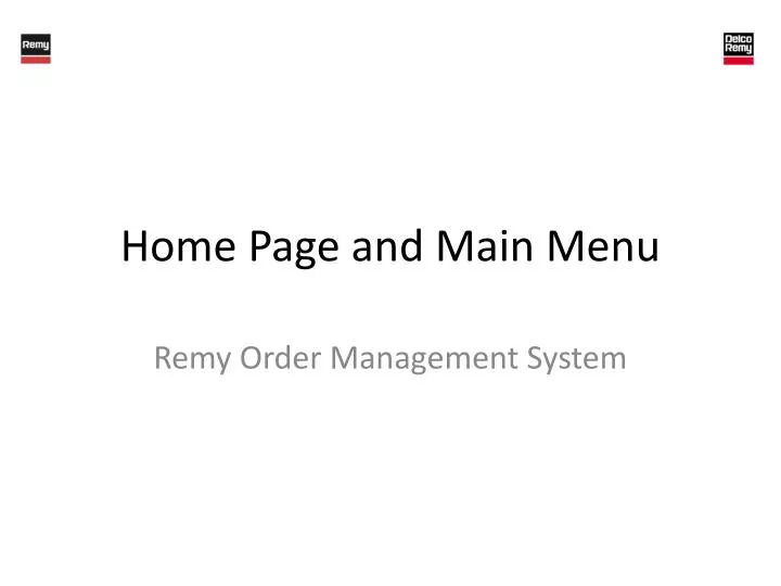 home page and main menu