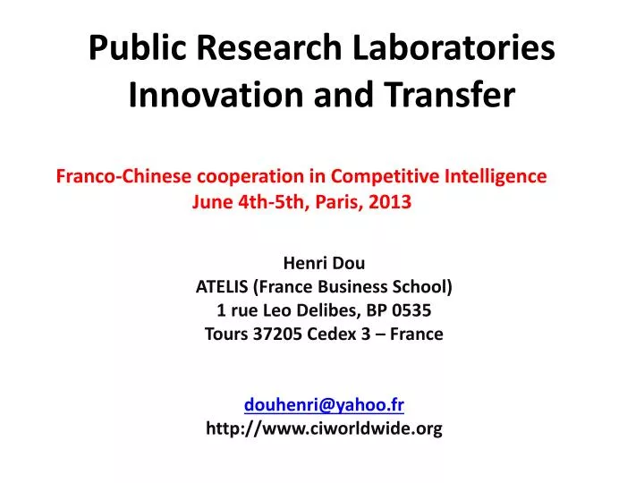 public research laboratories innovation and transfer