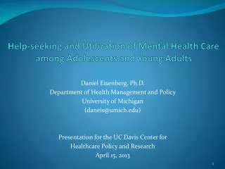 Help-seeking and Utilization of Mental H ealth C are among Adolescents and Young A dults