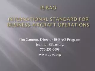 IS-BAO International Standard for Business Aircraft Operations