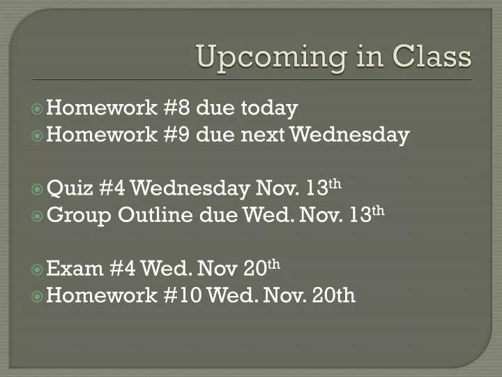 upcoming in class