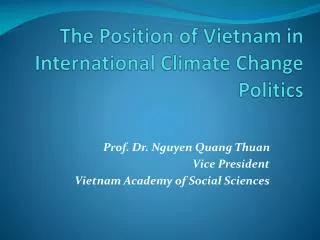 The Position of Vietnam in International Climate Change Politics