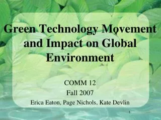 Green Technology Movement and Impact on Global Environment