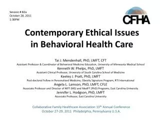 Contemporary Ethical Issues in Behavioral Health Care
